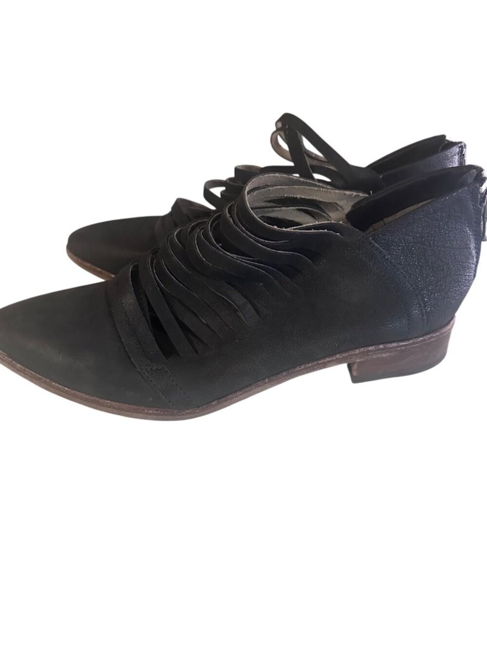 Free People Lost Valley black leather zip boot with strappy cut out size 10.5